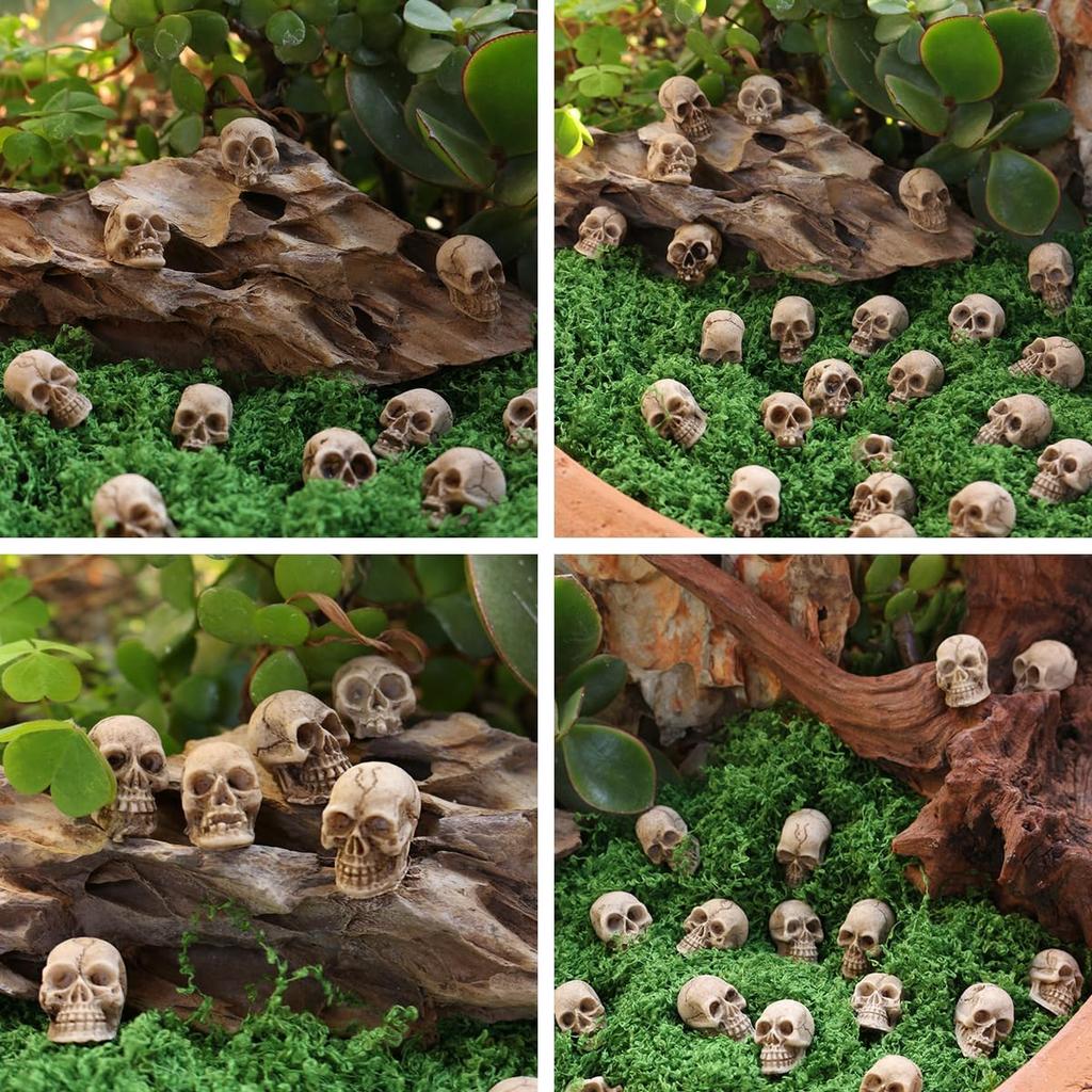 Figurki Mini Czaszek Główki Szkieletu Miniatury na Dekoracje Halloweenowe, Dekoracje Czaszki, Akcesoria do Domków dla Lalek na Dekoracje Halloweenowe, 40 szt.