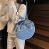 Runde Jeans-Tasche mit Schleife für Damen Streetwear Mode Große Kapazität Lässige Geldbörse