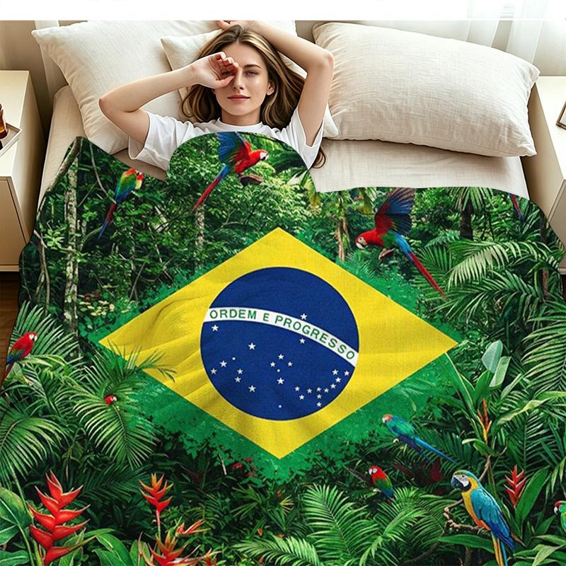 Bandeira Brasileira Print Flannel Blanket High Quality Warm Comfortable Cover for All Seasons Perfect for Gifts Home Decor