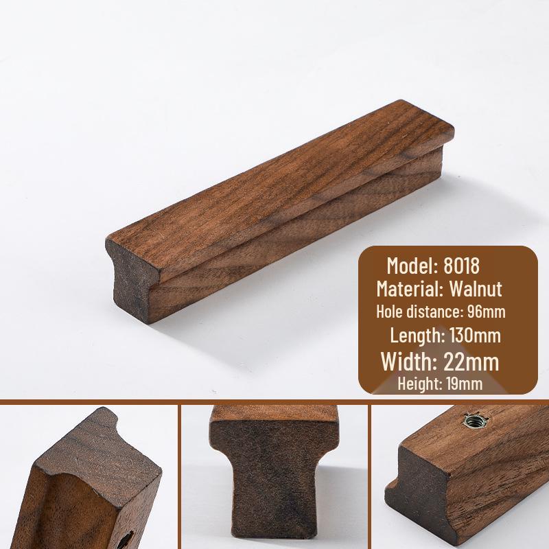 Black Walnut Wood Wardrobe Drawer Pulls - Solid Wood Handles for Children's Cabinet, Japanese Simple Light Luxury Design