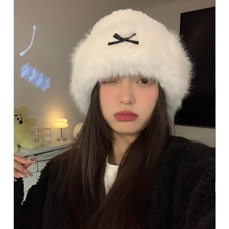 Plush Knitted Fisherman Hat for Women  New Autumn and Winter Korean Version Versatile  Thickened Warm and Cold Proof  Ear Protection Small Face