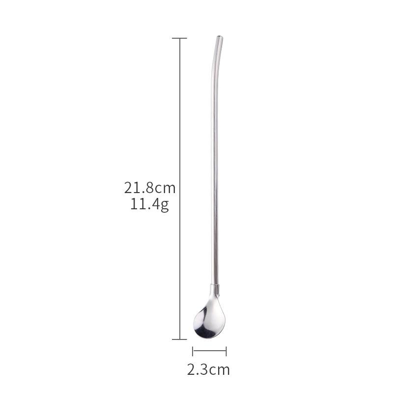 Stainless Steel Straw Spoon 304 Stainless Steel Straw Spoon 2-in-1 Dual-purpose Bar Coffee Long Handled Tableware Mixing Spoon серебряный