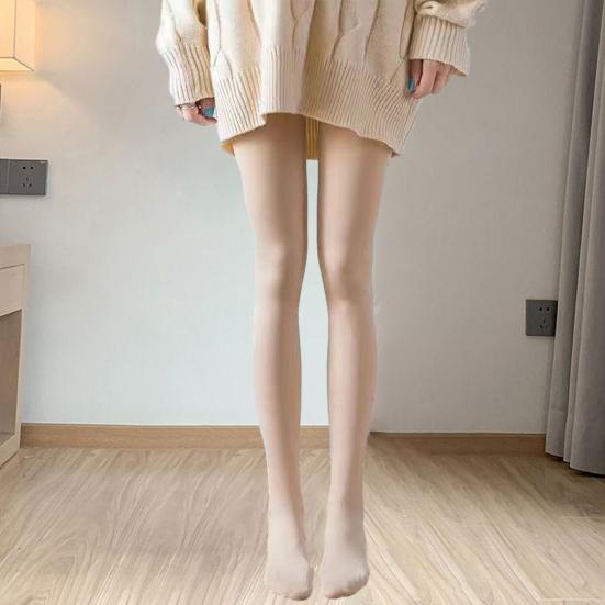 Women Winter Pantyhose Elastic Plush Lined Solid Color Mid-waist Keep Warm Short Skirt Dress Matching Bottming Leggings Women Tights