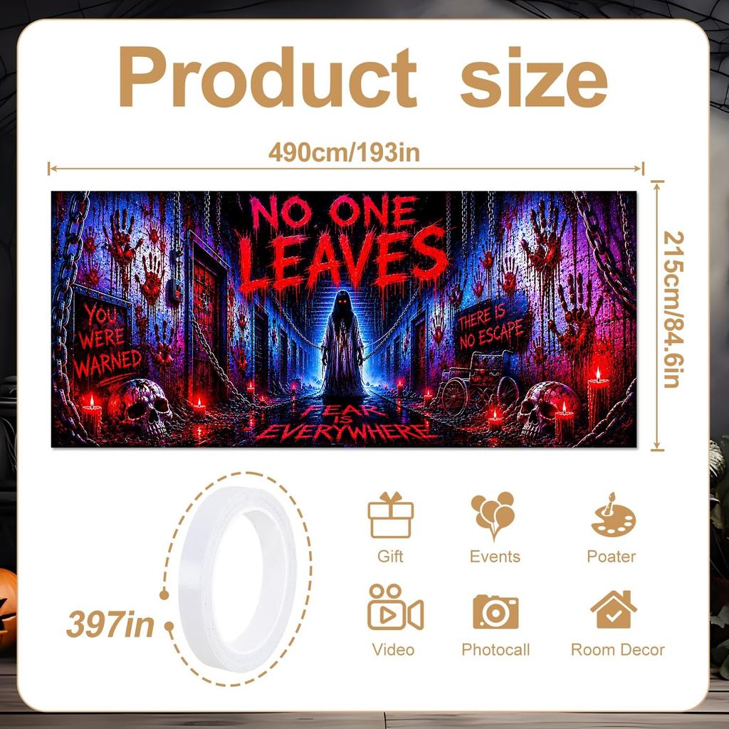 7x16 FT Halloween Garage Door Banner Cover, Bloody Handprints Ghost