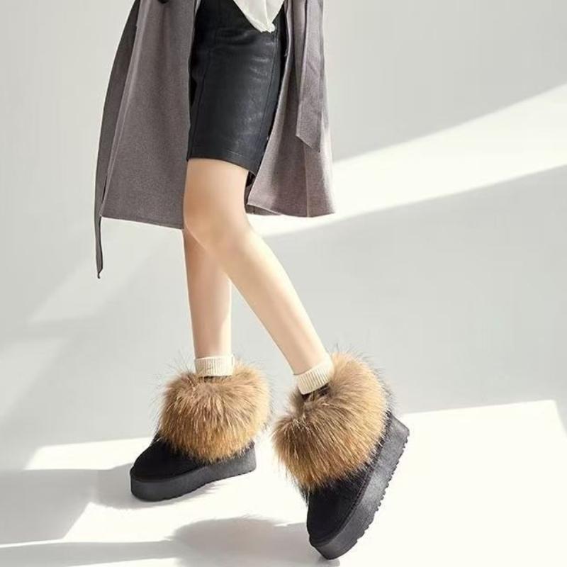 Modische Winterstiefel mit runder Spitze und Plüsch für Damen, klobige, pelzige Damenschuhe, bequem und elegant, rutschfest, modische Arbeitsstiefeletten im Angebot