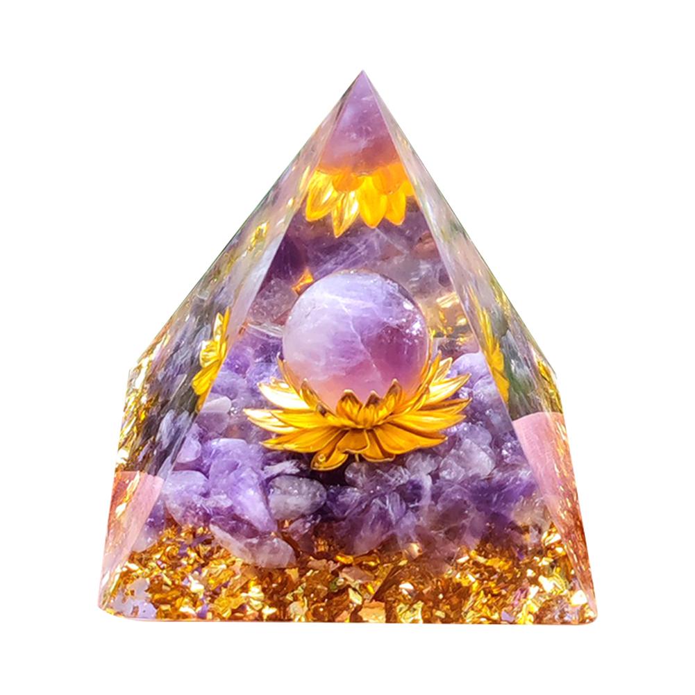 Energy Generator Orgone Pyramid Amethyst Peridot Healing Natural Crystal Reiki Chakra Generator Orgonite Pyramid Meditation Tool