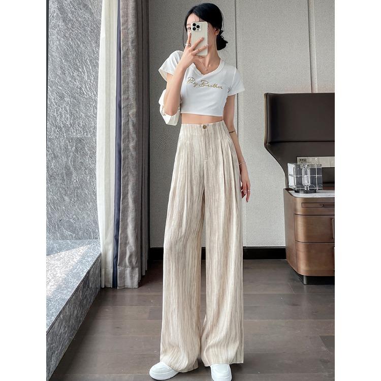 Sommer Batik Leinen Weitbein Hose Hohe Taille Locker Lange Hose für Damen
