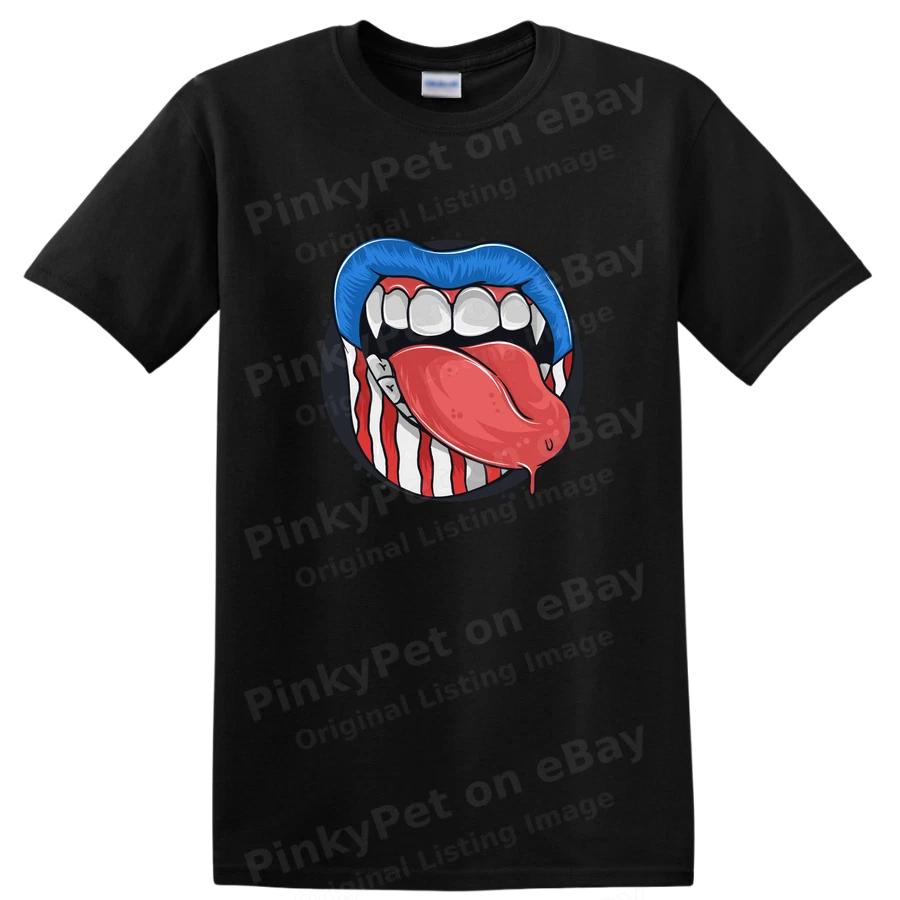 Psychedelic Mouth Graphic T Shirt w/ Red Tongue and Blue Lips Cool Tee