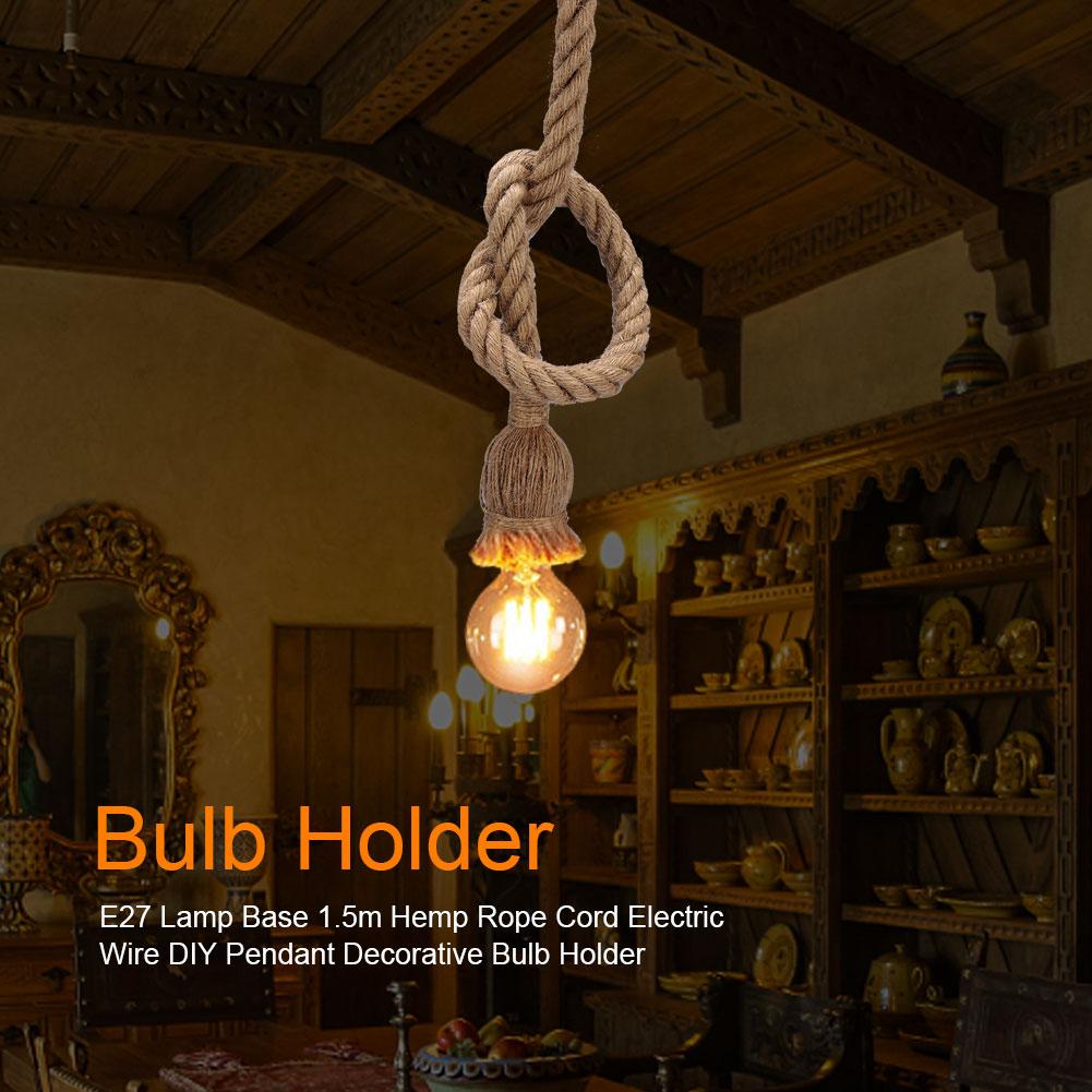 E27 Lamp Base 1.5m Hemp Rope Electric Wire   Pendant Decorative Bulb Holder (one bulb holder)