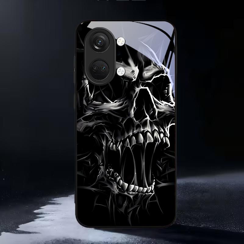 Gothic Thorn Skull Art Black Glass Phone Case For OnePlus 6 6T 7 7T 8 8T 9 10 Pro 11R 12R 13R Nord CE 2T 2 3 Lite N20 N30 Cover