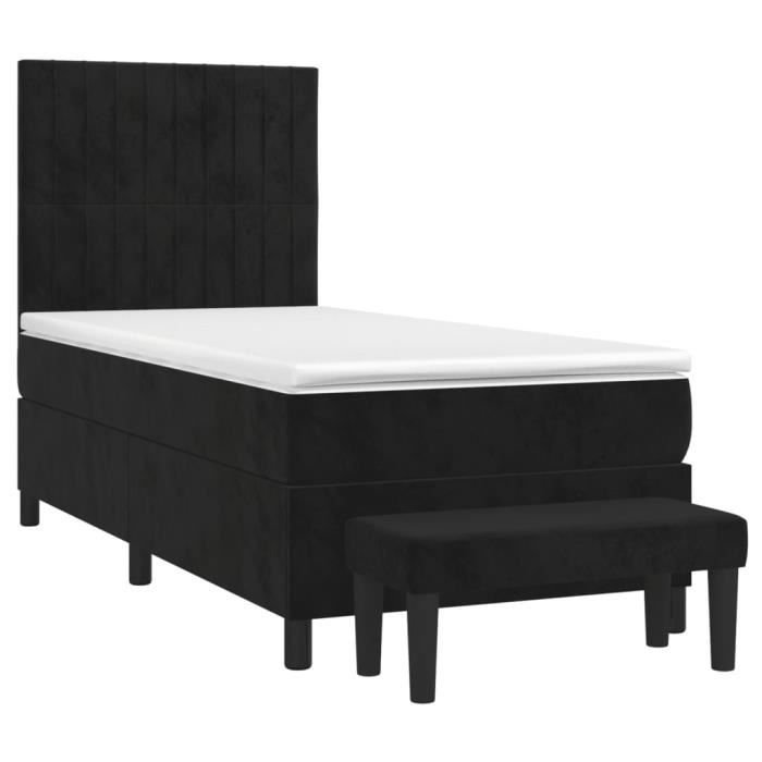 3137937 vidaXL Lit à sommier tapissier avec matelas Noir 90x190 cm Velours