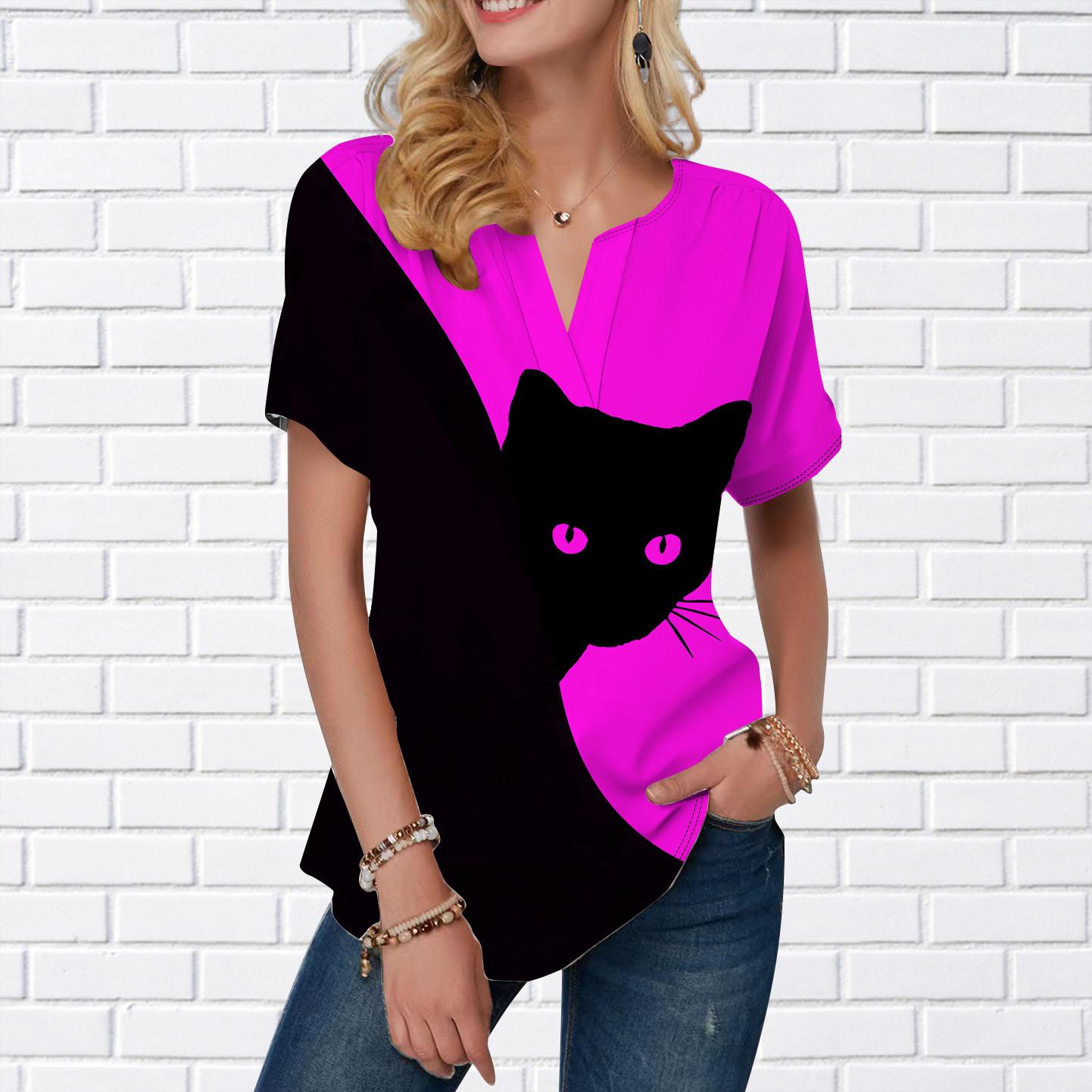 Женская летняя футболка с принтом черной кошки — фото 6