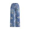 Fashion Ladies Printed Denim Spring and Autumn Straight Wide Leg Pants Casual Jeans