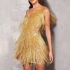 New, new fringed beaded sleeveless dress, evening dress
