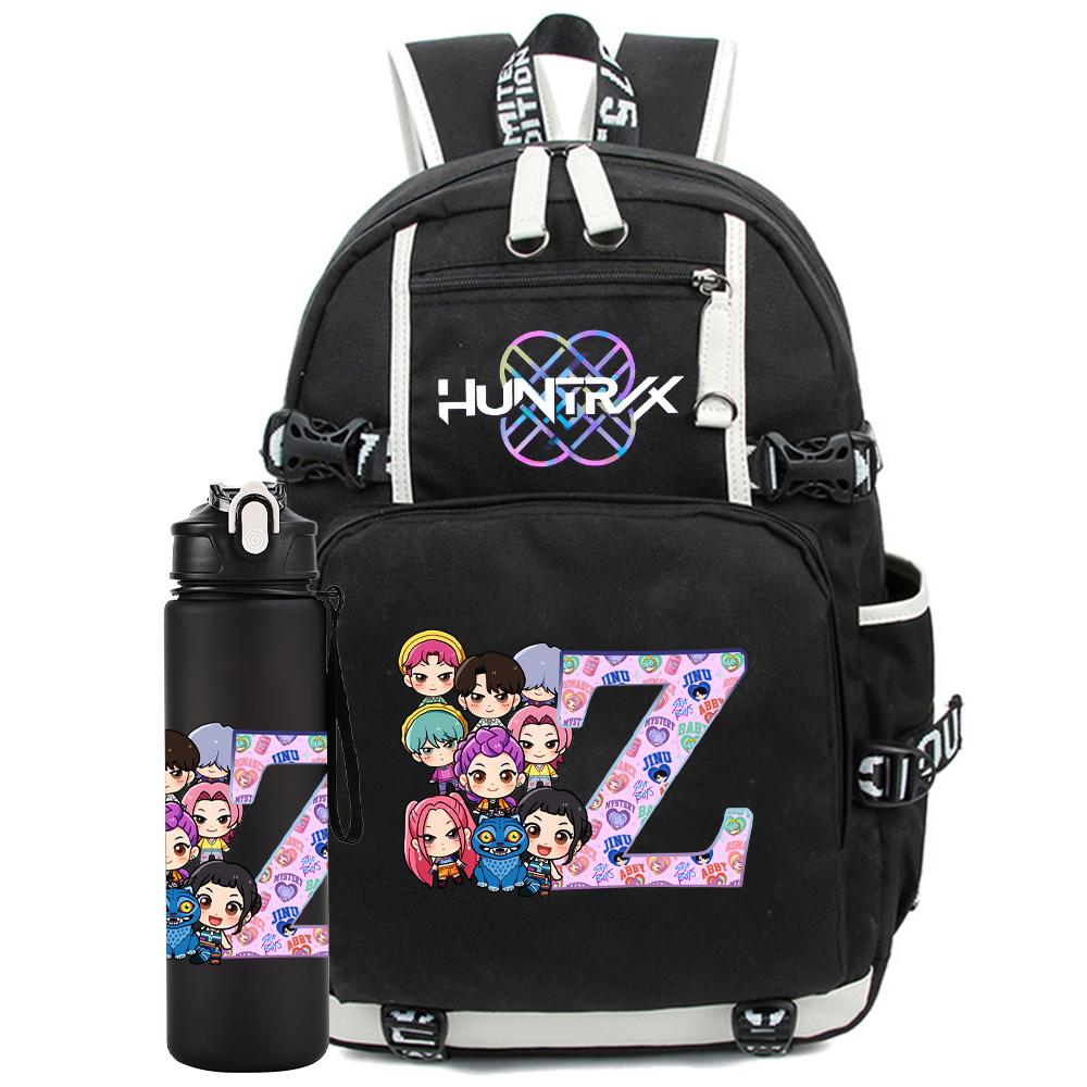 2 Stück/Set 26 Englische Buchstaben K-Pop Aufdruck Rucksack mit 750ml Wasserflasche für Teenager Schüler Mädchen Junge Schultasche Kinder Geschenk Große Kapazität Reisetasche