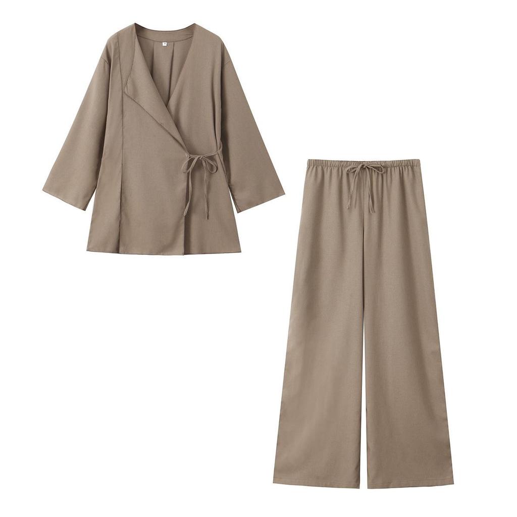 Spring European & American Style Kimono Cross Jacket with Casual Pants