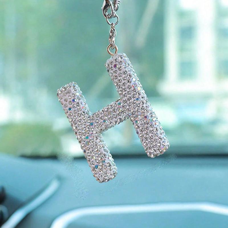 1pc Rhinestone A-Z Letter Car Rearview Mirror Pendant, Car Interior Decor