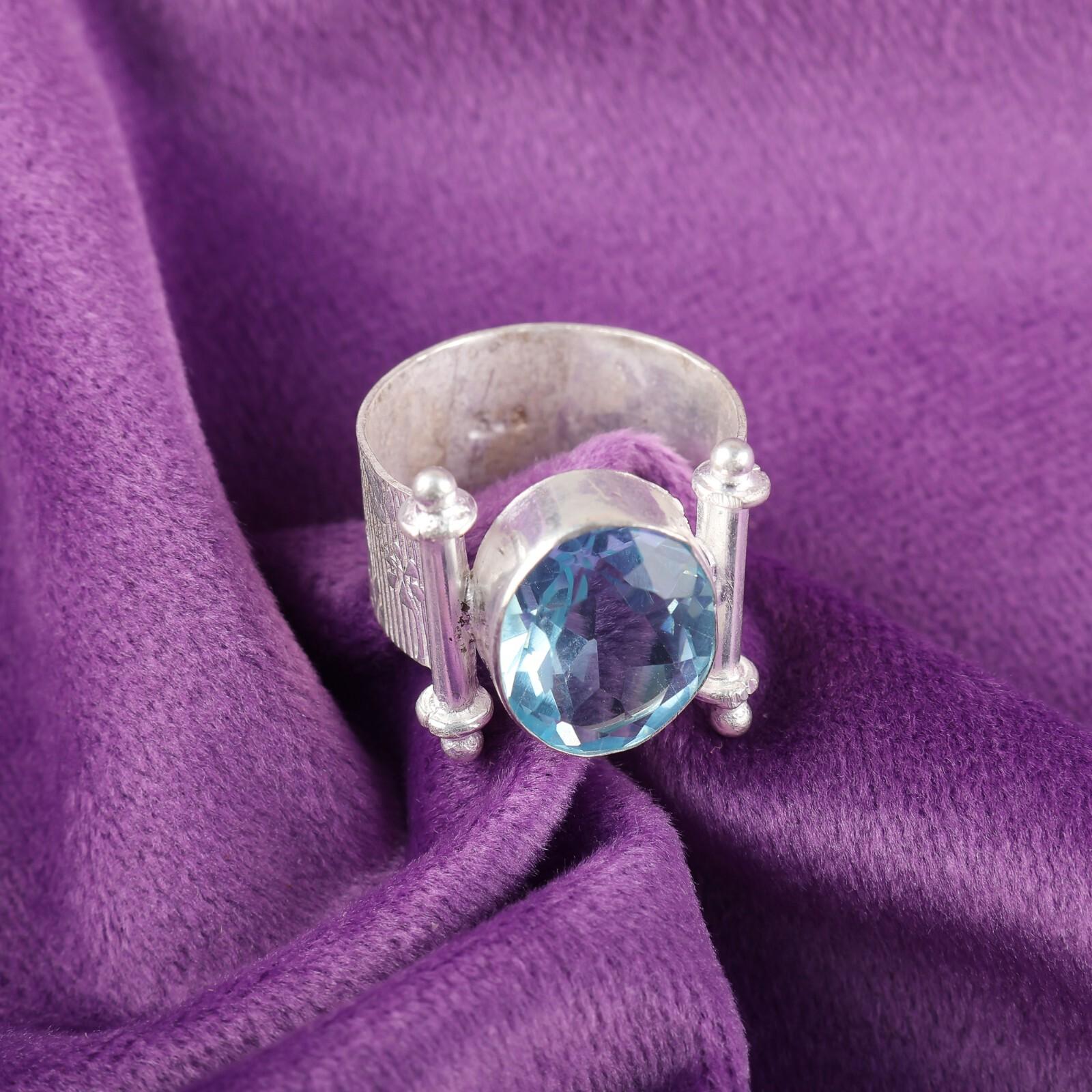 

Натуральный голубой топаз, драгоценный камень, ювелирные изделия из серебра 925 пробы, ручная работа, женское кольцо RR-22-20 13