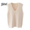 Solid Color V-neck Top Women Knitting Vest V-Neck Sleeveless Twist Texture Pullover Sweater Casual Daily Wear Layered Knit
