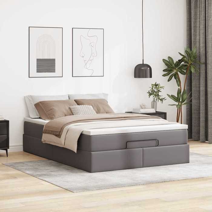 VidaXL Ottoman Bed Frame with Mattress Grey 140x200 Cm Faux Leather, Bed Frame with Storage, Bed Frame with 3311044