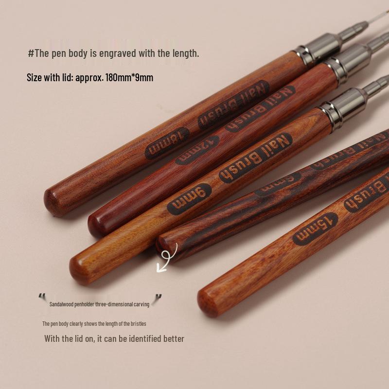 Sandalwood Handle Ultra-Fine Nail Art Liner Brush with Cap - Japanese Style High-End Salon Tool