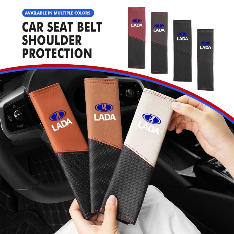 For Lada 2pcs Leather Splicing Car Seat Belt Pad Interior Accessories Niva Vesta 4X4 Samara Kalina Largus Priora Granta