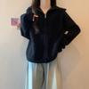 Women's Plus Size Grey Knit Zipper Lapel Cardigan