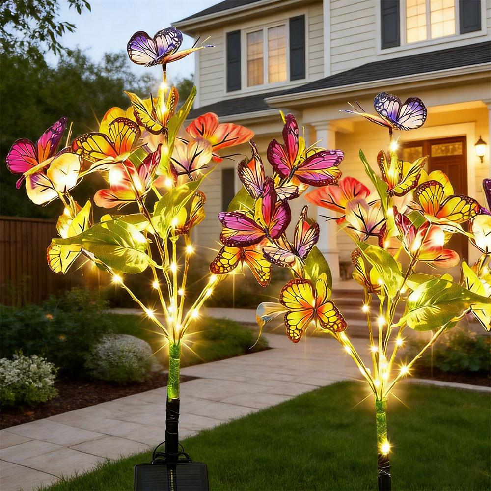 2/1PC Solar Butterfly Flower Floor Lamp, Outdoor Solar Courtyard Lamp, Metal Pole, Very Suitable for Garden, Courtyard and Lawn Decoration
