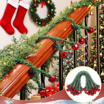 Christmas Garland Ties with Bells Decorative Rope Straps for Wreaths Railings Stairs Flexible Faux Pine Needle Twist Ties Xmas Holiday Decor