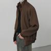Autumn Jacket Men Lapel Long Sleeve Elastic Hem Zipper Placket Coat Solid Color Retro Style Casual Outwear