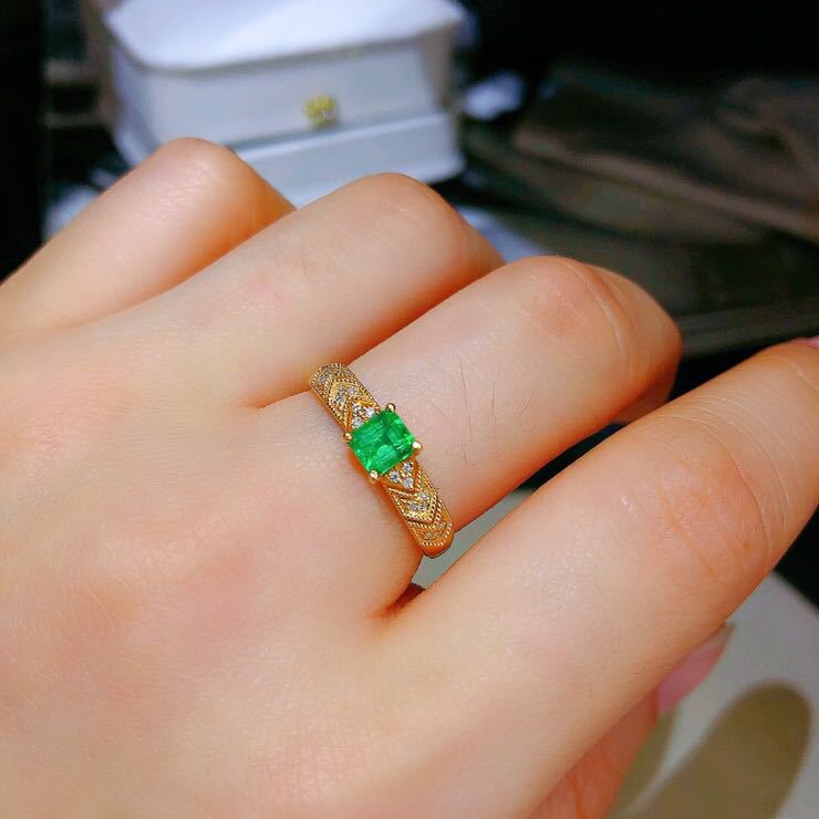 18K Gold Ring for Women Natural 2 Carat Emerald with Diamond Jewelry Anillos De Bizuteria Anillos Mujer Gemstone Rings Box Gift