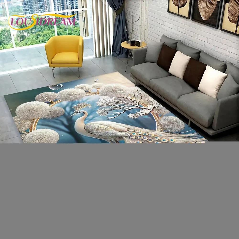3D Exquisite Peacock Animal Area Rug,Carpet Rug for Home Living Room Bedroom Sofa Doormat Kitchen Decoration,Non-slip Floor Mats