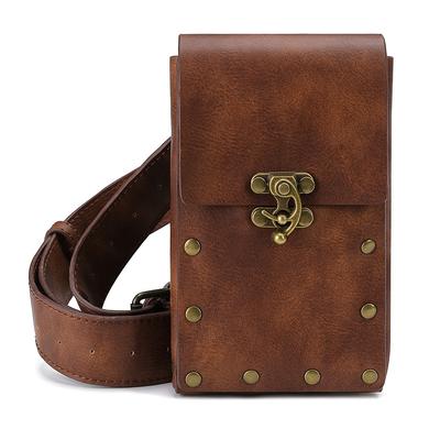 European and American Punk Women's Bag, Retro Brown Outdoor Mobile Phone Change Mini Bag, Sporty and Casual Mini Waist Bag