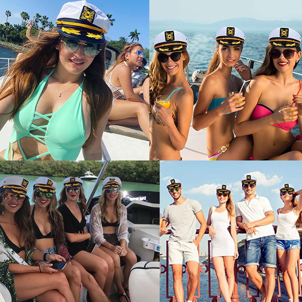 Fashion Sailor Hat with White&Blue Stripe Navy Hat with Anchor Print Cosplay Hat
