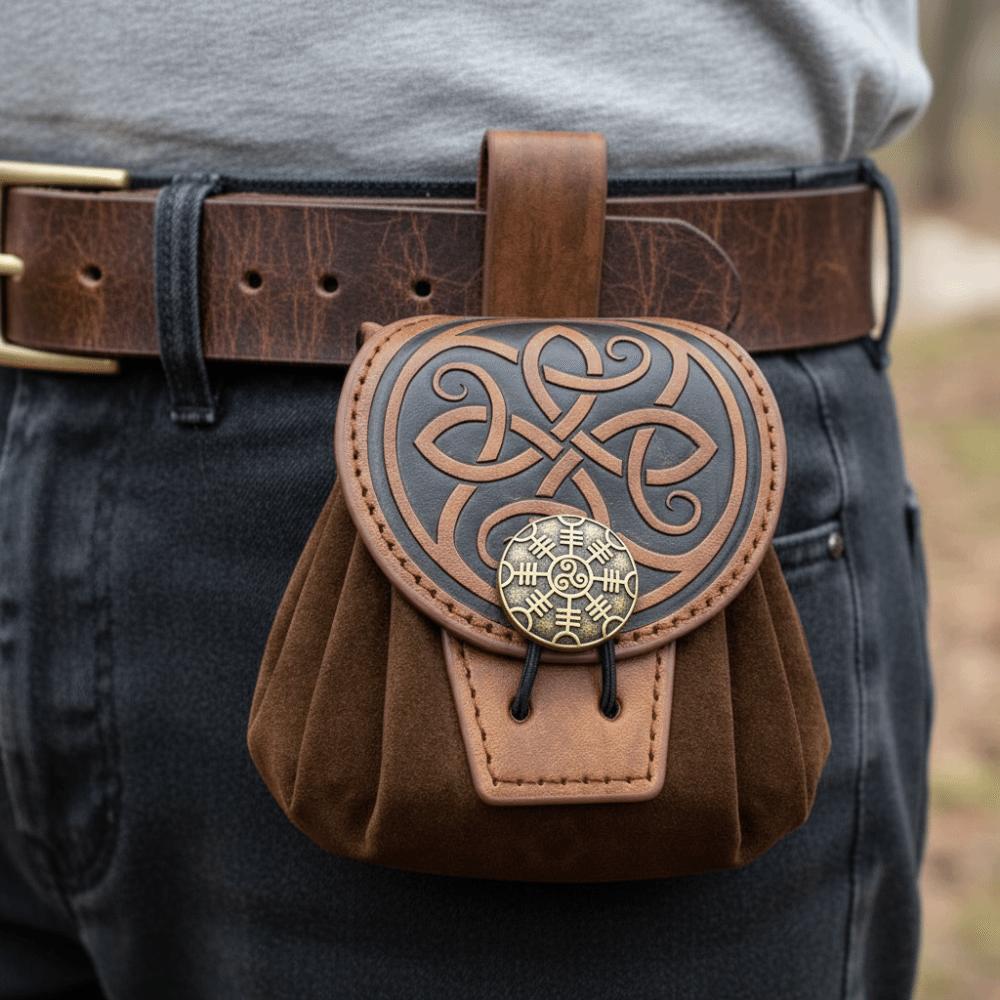 Vintage Hüft-Münzbeutel Geprägtes Design Gürteltasche Retro Kordelzug Bauchtaschen Mittelalterliches Thema