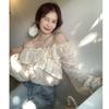 French one-word shoulder collarbone top women's spring new design sense niche ruffle shirt women's autumn