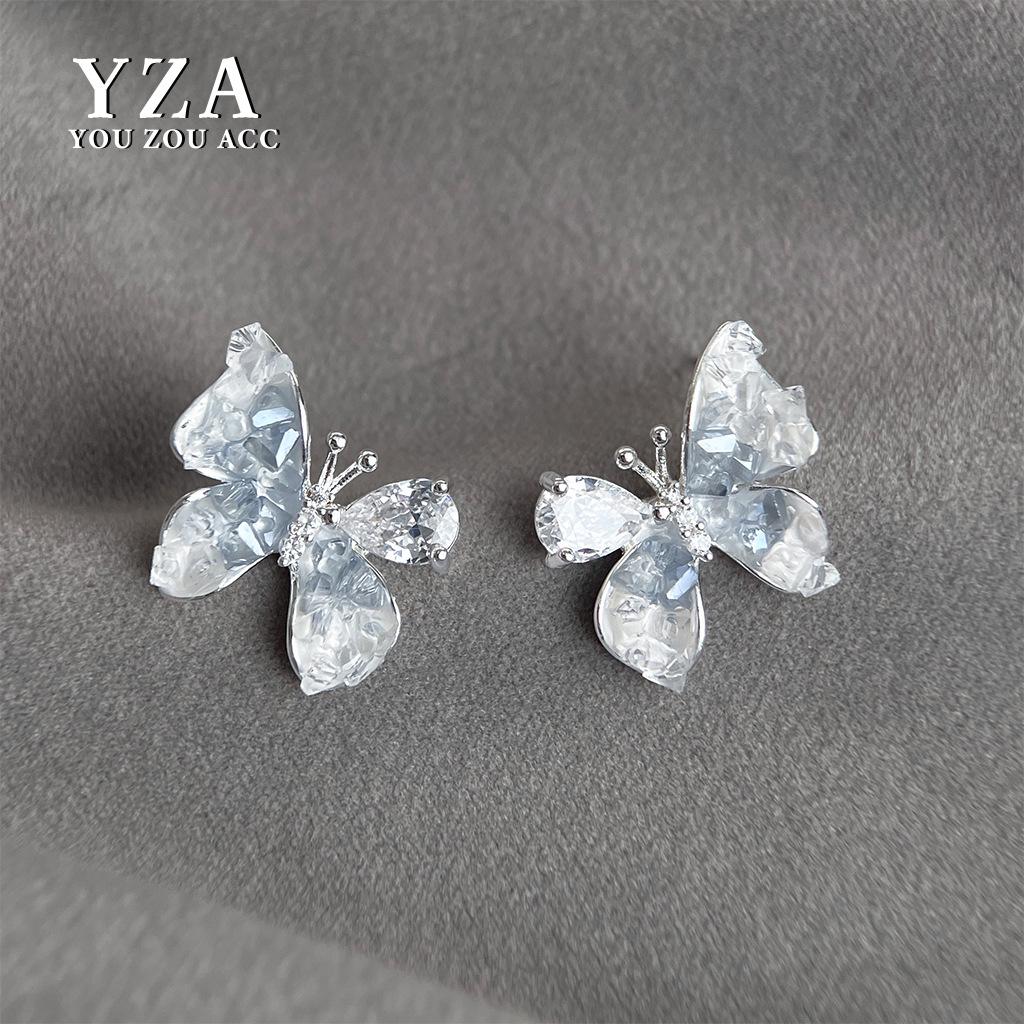 Gradient Crystal Butterfly Silver Earrings with Cubic Zirconia - High-End, Versatile, and Stylish.