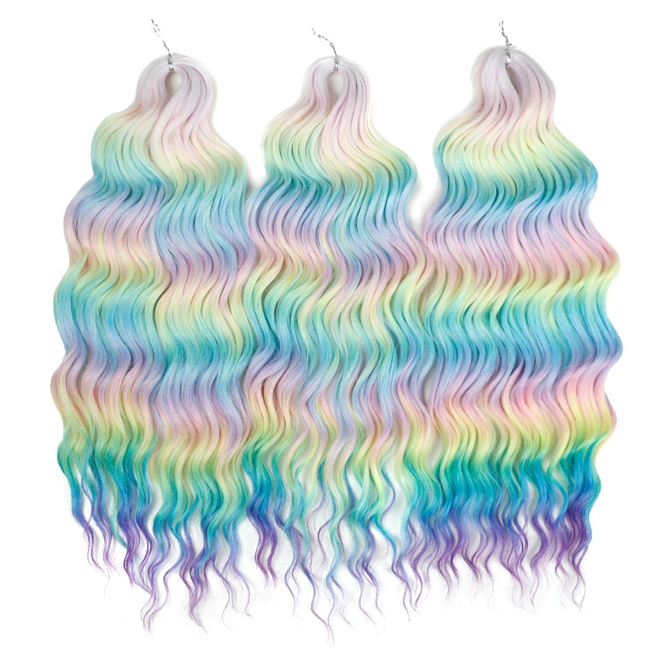 FREEDOM Synthetische Flecht-Haarverlängerungen Tief Gewellt 24 Zoll Lang Lockige Braids Haare Ombre Braun Regenbogen Twist Häkel-Haar