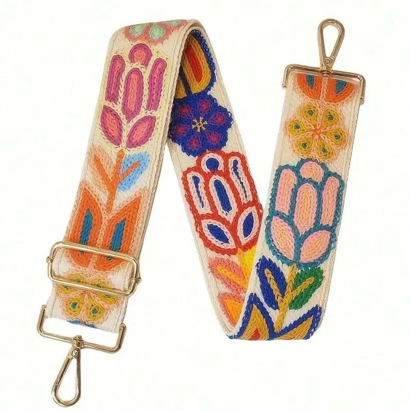 Hand DIY Embroidery Vintage Style Adjustable Shoulder Strap Colorful Crossbody Replacement Strap Handbags Purse Accessory Strap