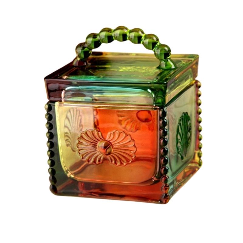 Artistic Square Candies Holder Clear Glass Featuring Intricate Embossed Detail Household Storage Jar