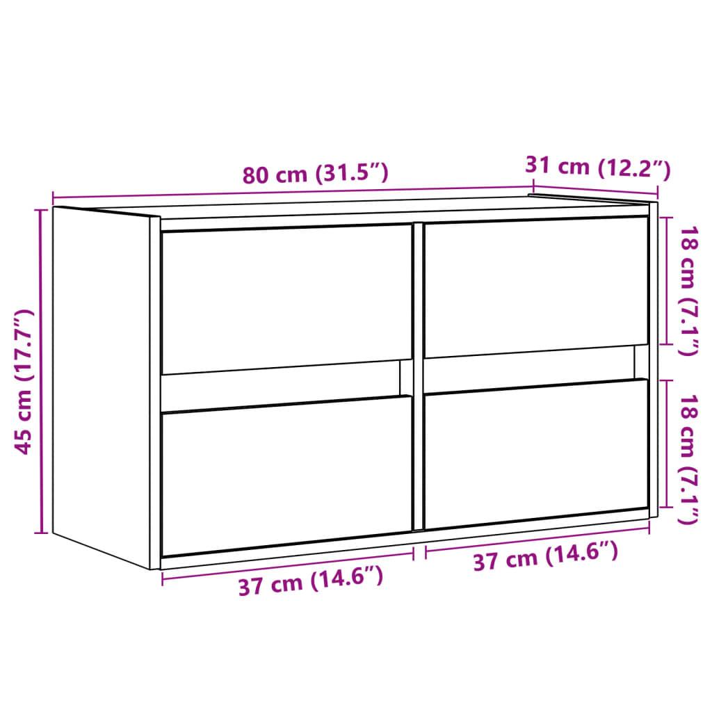 Wall Mounted TV Cabinet with LED Lighting Grey Sonoma 80 x 31 x 45 cm