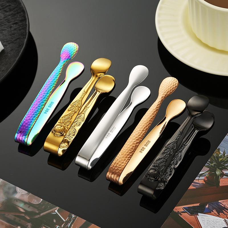 Stainless Steel Ice Cube Clips Vintage Colored Roses Ice Clip Portable Salad Barbecue Tongs Kitchen Bar Supplies