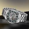 Man Steampunk Skeleton Fully Automatic Mechanical Watch Luminous Waterproof Stainless Steel Strap