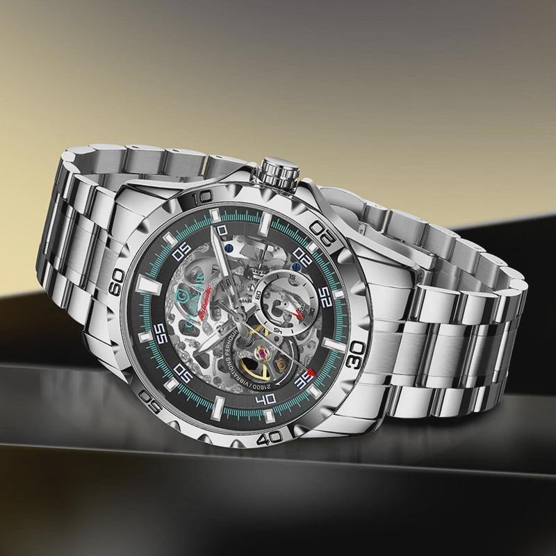 Man Steampunk Skeleton Fully Automatic Mechanical Watch Luminous Waterproof Stainless Steel Strap