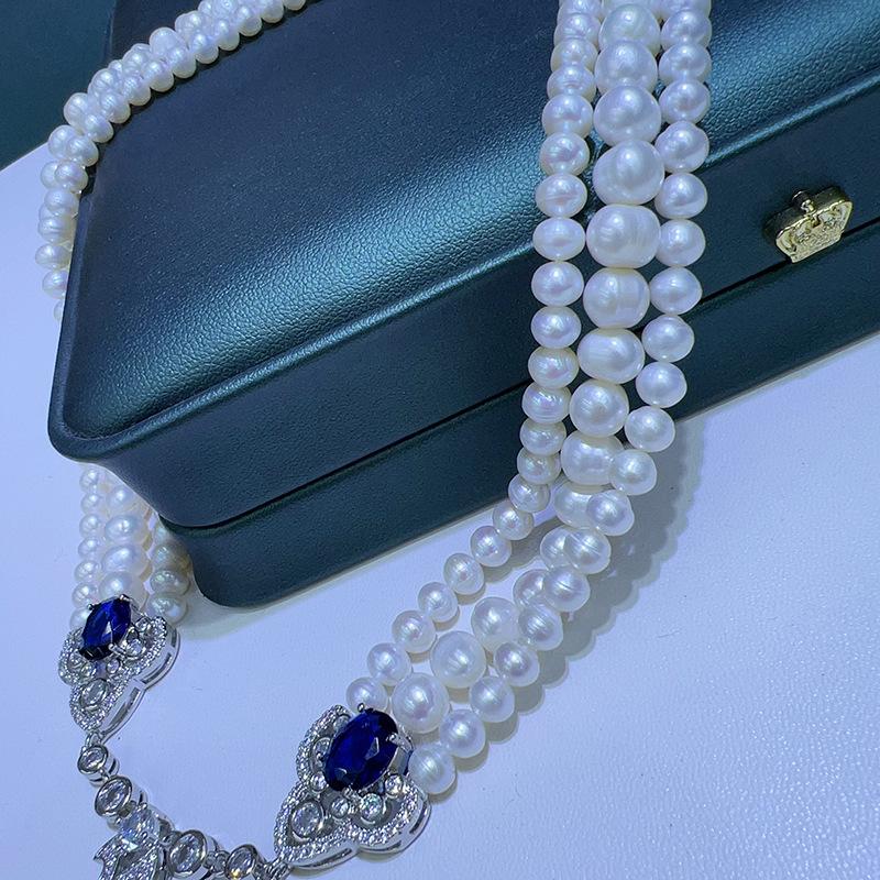 Sapphire Zirconia & Pearl Multi-Layer Necklace