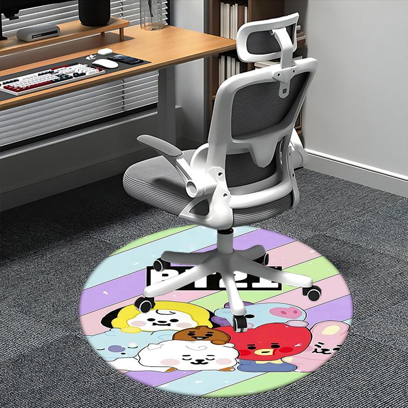 BT21 K-Pop Chair mat Round Rug-Office carpet, Machine Washable, Non-slip, Suitable for Living Rooms, Bedrooms