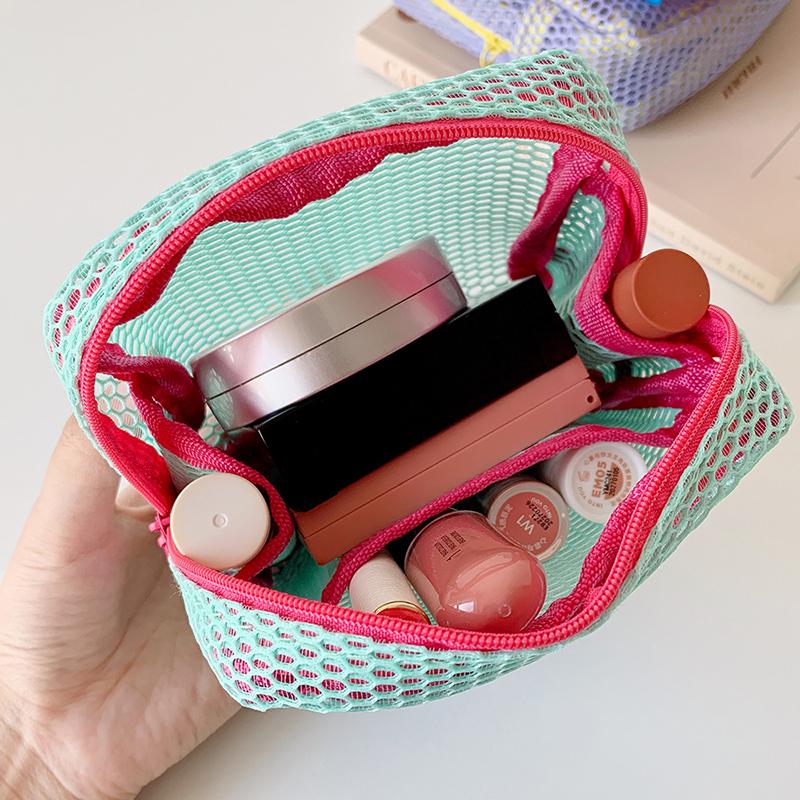 Square Mesh Cosmetic Bag, Portable Square Cosmetic Storage Bag With Zipper, Multi-Purpose Sundries Storage Bag