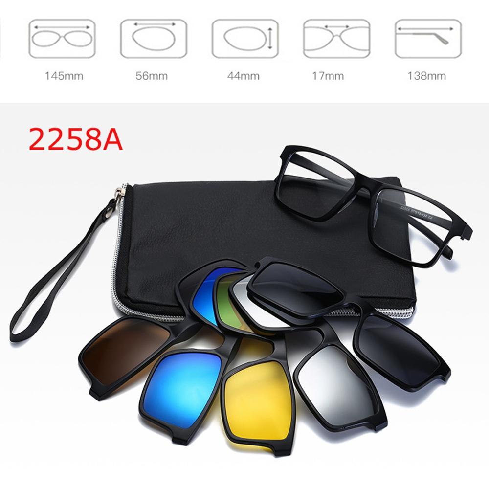 6 In 1 Polarized Sunglasses Men Women Magnetic Clip On Glasses TR90 Optical Prescription Eyeglass Frames Magnet Clips