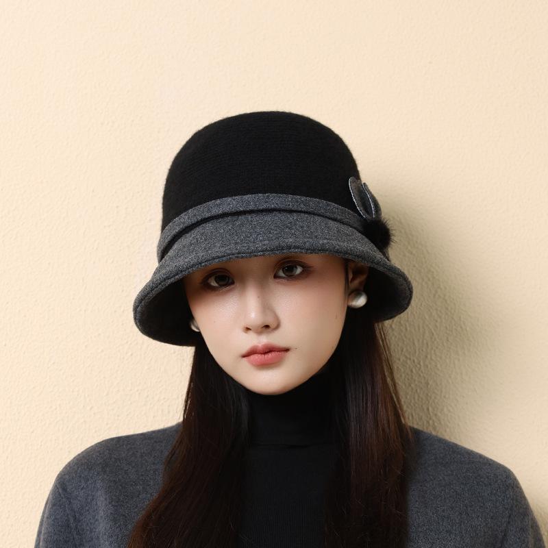 Autumn and Winter Hat Ladies Fleece Thickened Warm Bucket Hat Mother Elegant Knitted Basin Hat