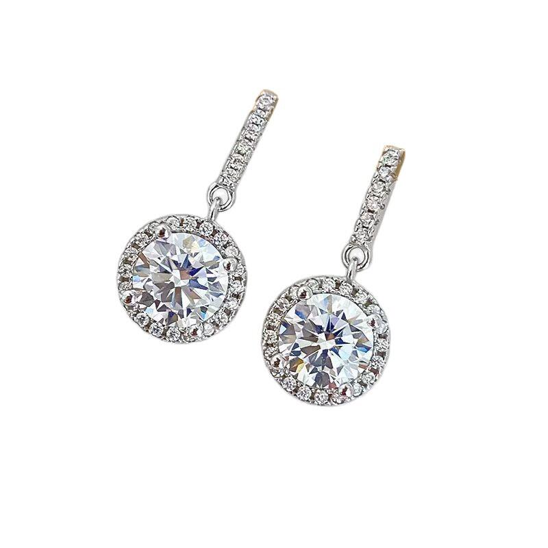 Light Luxury Round Zircon Drop Earrings for Women Ladies Fashion Temperament Silver Color Dangle Earrings Wedding Jewelry Gifts